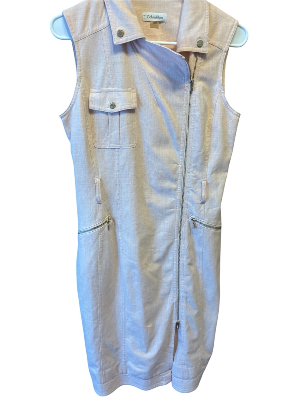Calvin Klein Beige Sleeveless Zip-Front Dress